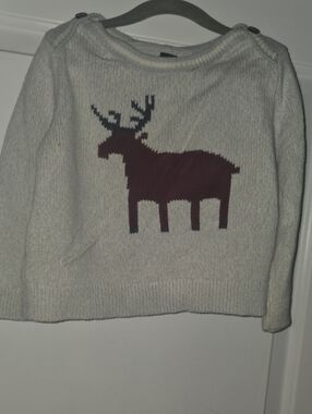 Tea Collection Cream Sweater with Maroon Moose and Navy Antlers